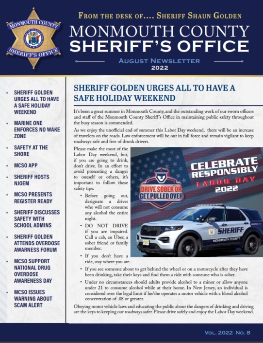 Monmouth County Sheriff’s Newsletter Volume 2022 Number 8 Monmouth